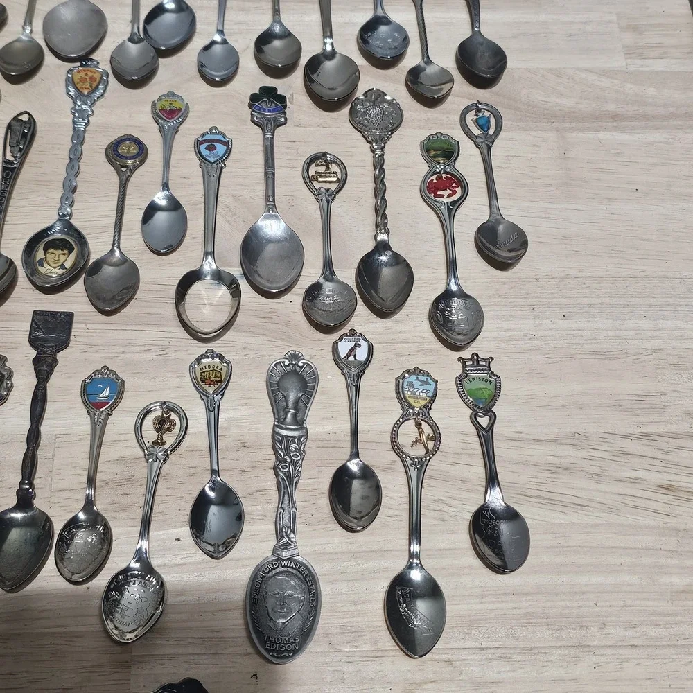 HUGE Lot of 62 Vintage Souvenir Spoons, Includes Sterling Silver 925 And Pewter